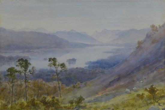 Edward Arden (Tucker), watercolour, Sheep on a hillside overlooking a loch(-)